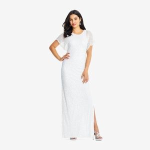 🕊🤍Perfect Bridal Shower Dress! Long Beautiful Beaded Dress w/Flutter Sleeves